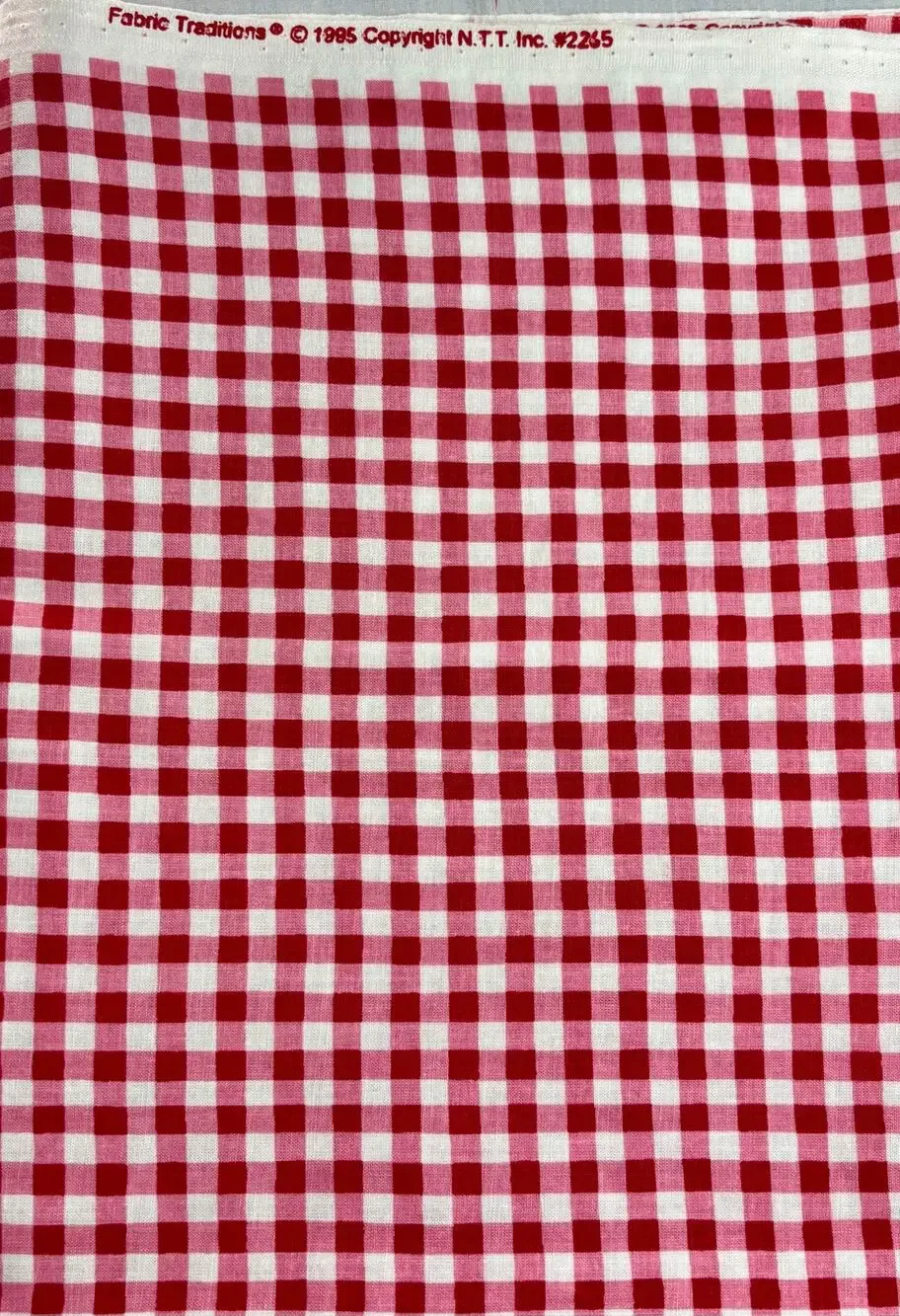 Vintage 1985 Fabric Traditions Red White Gingham Cotton Fabric ~1 Yd 37